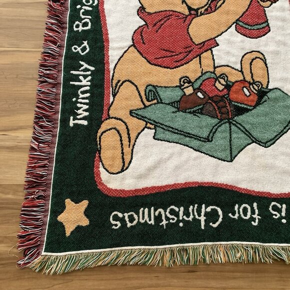 Vintage Disney Winnie Pooh Tapestry Throw Blanket C Is For Christmas 37” x 47” - Picture 7 of 14